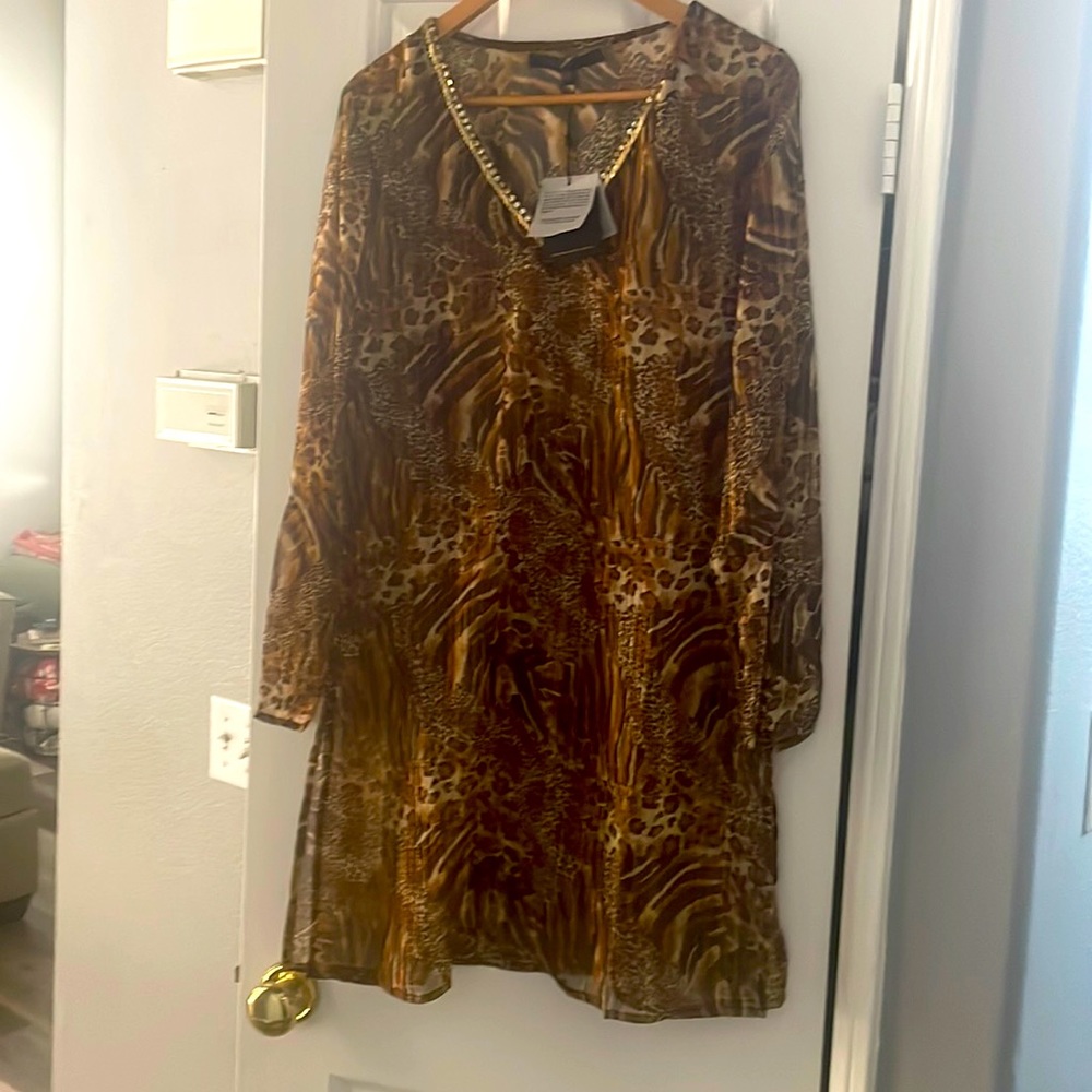 Sheer animal print bathing suit cover up